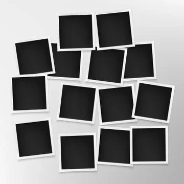 Set of photo frames on grey wall. Template of photography board. Vector illus Stock Illustration