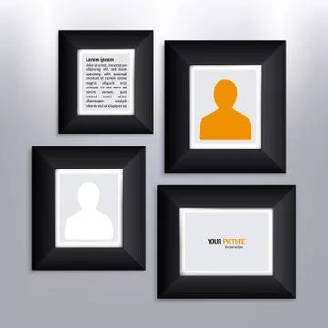 Set of photo frames on the wall. Illustrazione stock