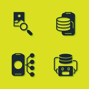 Set Photo retouching, Artificial intelligence robot, Neural network and Cloud 스톡 일러스트