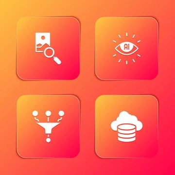 Set Photo retouching, Artificial intelligence AI, Funnel or filter and Cloud Stock Illustration