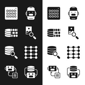 Set Photo retouching, Binary code, Chat bot, Server, Neural network, Artificial イラスト素材