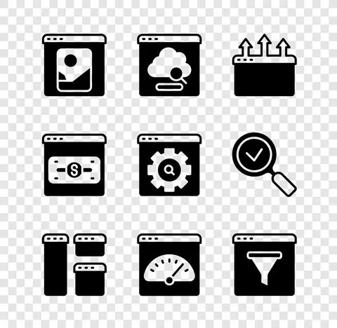 Set Photo retouching, Cloud technology data transfer, Browser window, Digital Stockillustratie