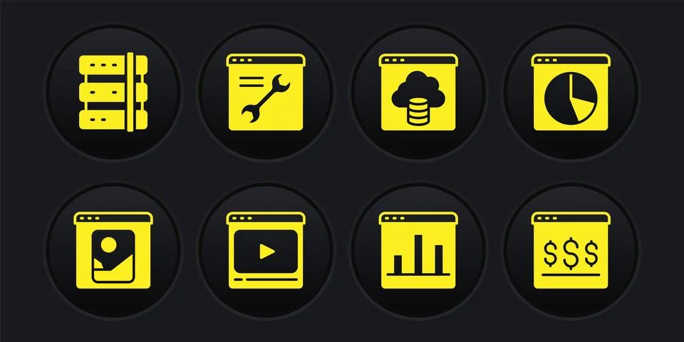 Set Photo retouching, Graph chart infographic, Online play video, Cloud Stock Illustration
