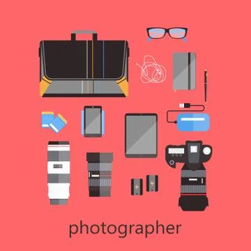 Set of photographer's equipment Stock Illustration