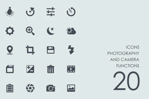 Set of photography and camera functions icons Stock Illustration