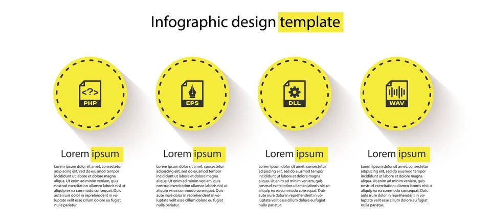 Set PHP file document, EPS, DLL and WAV. Business infographic template. Vector Stock Illustration
