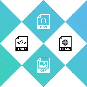 Set PHP file document, GIF, CSS and HTML icon. Vector イラスト素材