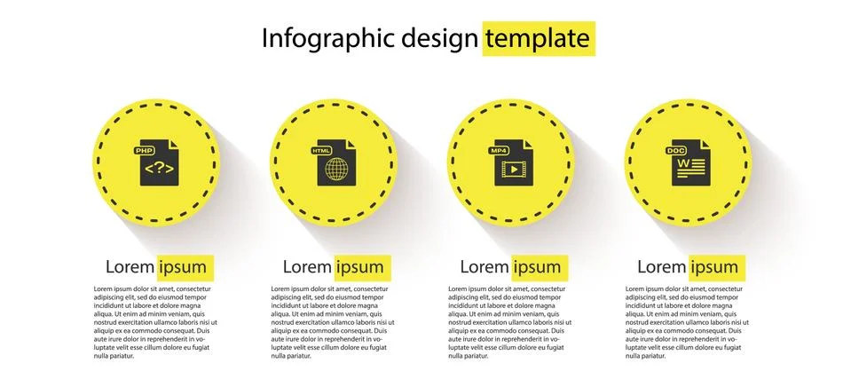 Set PHP file document, HTML, MP4 and DOC. Business infographic template. Vector イラスト素材