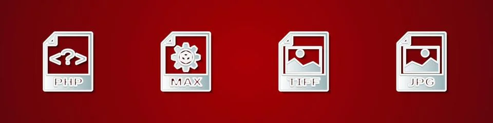 Set PHP file document, MAX, TIFF and JPG icon. Vector Stock Illustration