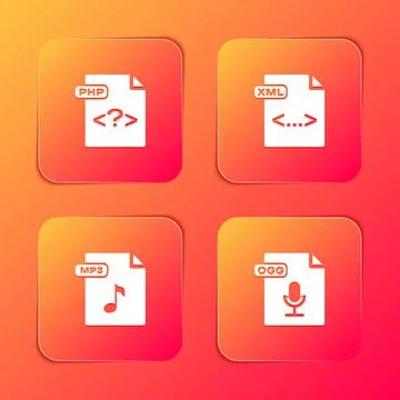 Set PHP file document, XML, MP3 and OGG icon. Vector 스톡 일러스트