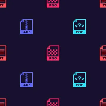 Set PHP file document, ZIP, PNG and TXT on seamless pattern. Vector イラスト素材