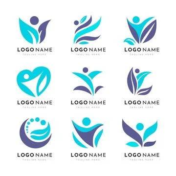 Set of Physiotherapy Logo Design Collection. Human Health Care, Psychology .. Stock Illustration