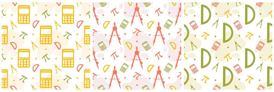 Set of Pi Day Seamless Pattern Design with Mathematical Constants or Baked .. Illustrazione stock