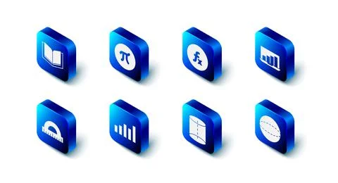 Set Pi symbol, Function mathematical, Laptop with graph chart, Geometric figure Stock Illustration