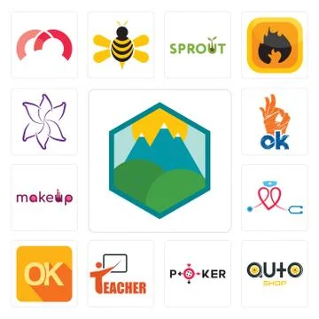 Set of pic, auto shop, , teacher, nursing, ok, lily flower icons Illustrazione stock gratuita