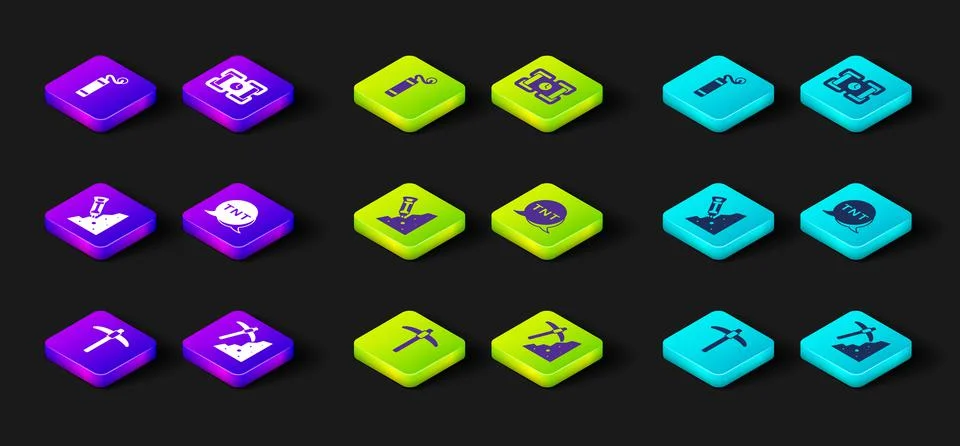 Set Pickaxe, Construction jackhammer, Dynamite, and icon. Vector Stock Illustration