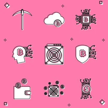 Set Pickaxe, Cryptocurrency cloud mining, CPU farm, Bitcoin think, ASIC Miner 스톡 일러스트