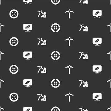 Set Pickaxe, Gold bars, Safe and mining on seamless pattern. Vector Illustrazione stock