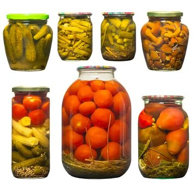 Set pickled vegetables in a jar Stock Photos