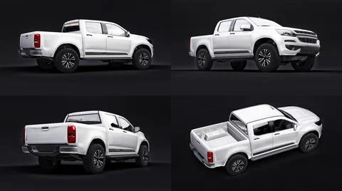 Set pickup car on a black background. 3d rendering. Illustrazione stock