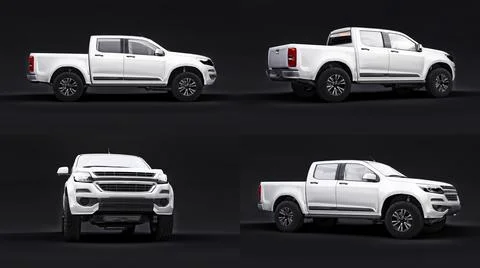 Set pickup car on a black background. 3d rendering. Illustrazione stock