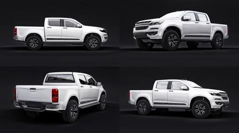 Set pickup car on a black background. 3d rendering. Illustrazione stock