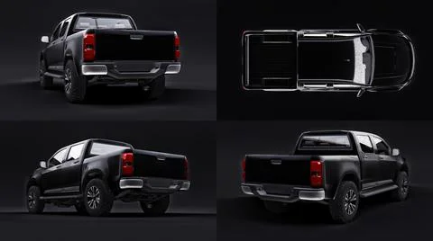 Set pickup car on a black background. 3d rendering. Stock Illustration