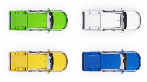 Set pickup car on a white background. 3d rendering. Illustrazione stock