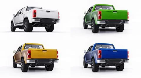 Set pickup car on a white background. 3d rendering. Stock-Illustration