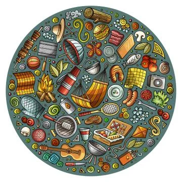 Set of Picnic cartoon doodle objects, symbols and items Illustrazione stock