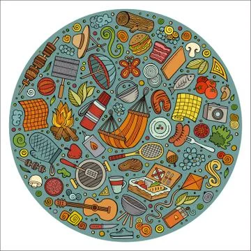 Set of Picnic cartoon doodle objects, symbols and items Illustrazione stock