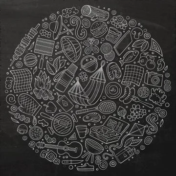 Set of Picnic cartoon doodle objects, symbols and items Illustrazione stock