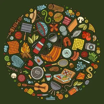Set of Picnic cartoon doodle objects, symbols and items Illustrazione stock