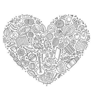 Set of Picnic cartoon doodle objects Illustrazione stock