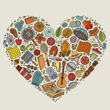 Set of Picnic cartoon doodle objects Illustrazione stock