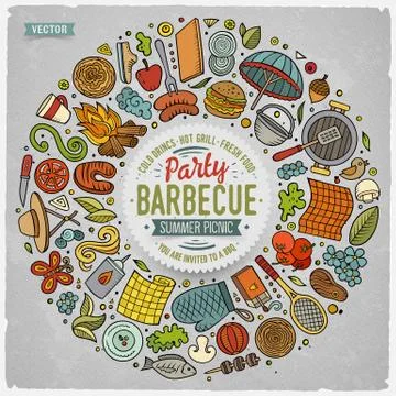 Set of Picnic cartoon doodle objects, symbols and items Illustrazione stock