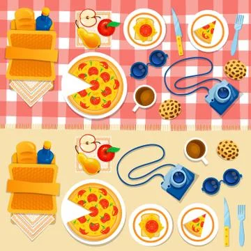 Set picnic on the grass vector illustration. Stock Illustration