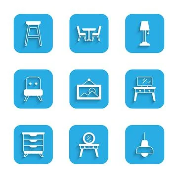 Set Picture, Dressing table, Lamp hanging, Furniture nightstand, Armchair, Floor 스톡 일러스트
