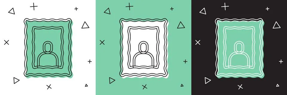 Set Picture frame on table icon isolated on white and green, black background Stock Illustration
