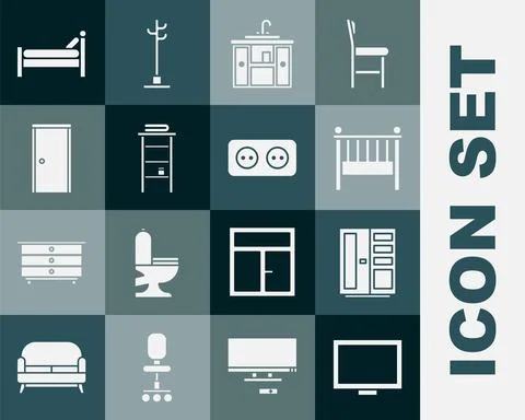 Set Picture frame on table, Wardrobe, Baby crib cradle bed, Washbasin cabinet Stock Illustration