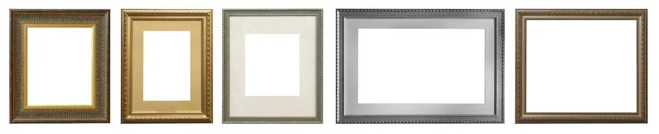Set picture frames isolated on white background retro gilding gold silver ant Stock Photos