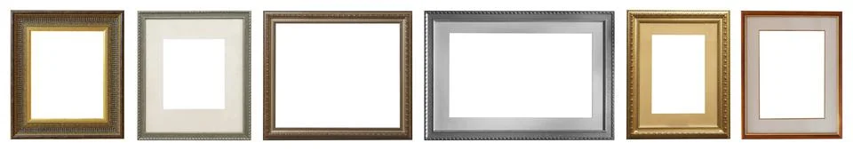 Set picture frames isolated on white background retro gilding gold silver ant 스톡 사진