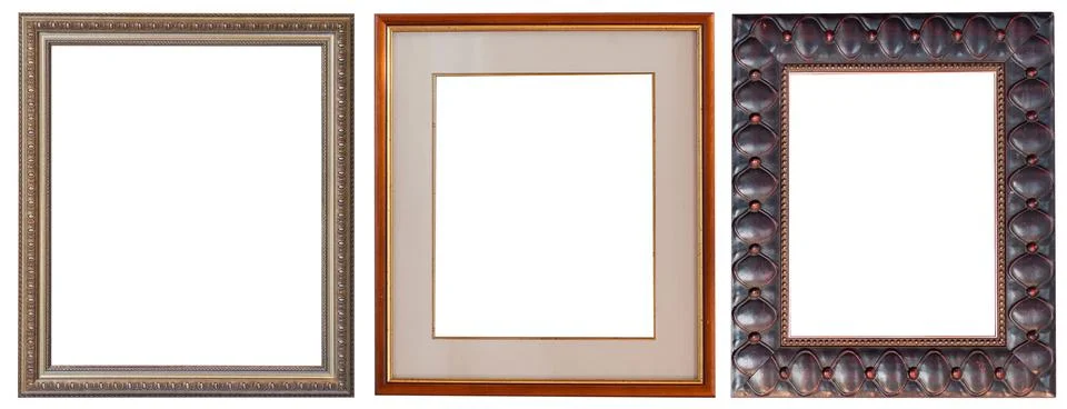 Set of picture frames isolated on white background antique carved gold 写真素材