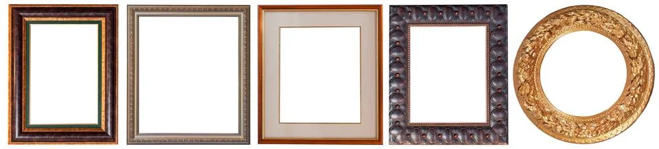 Set of picture frames isolated on white background antique carved gold 写真素材