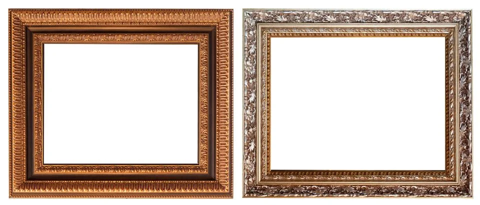 Set of picture frames isolated on white background antique carved gold 写真素材