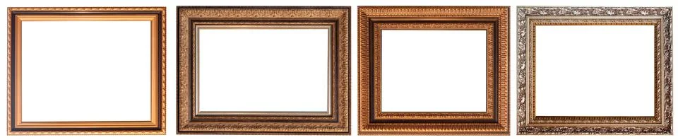 Set of picture frames isolated on white background antique carved gold Stock Photos