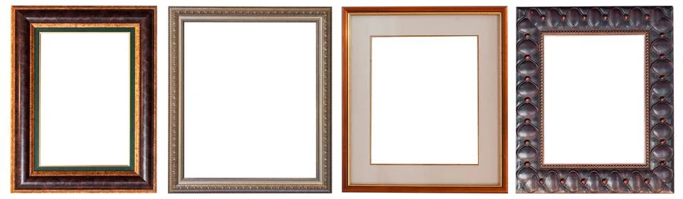 Set of picture frames isolated on white background antique carved gold Stock Photos