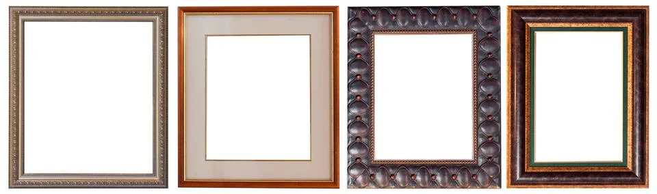Set of picture frames isolated on white background antique carved gold Foto stock