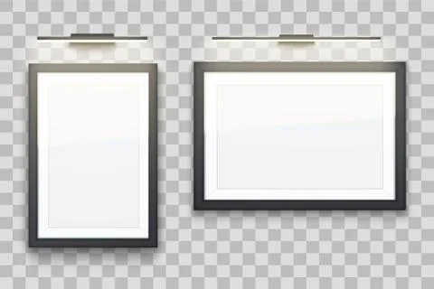 Set of Picture frames with light in gallery Stock Illustration
