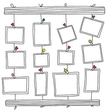 Set picture frames photo hand drawn Stock Illustration